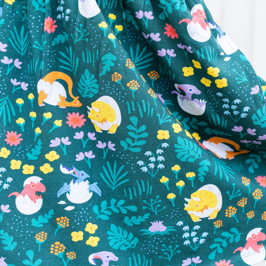 "Jurassic Peep" Dinosaur Eggs Cap Sleeve Dress with Pockets