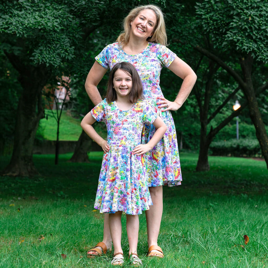 "Staff Meeting" Rainbow Music Notes Super Twirler Dress with Pockets