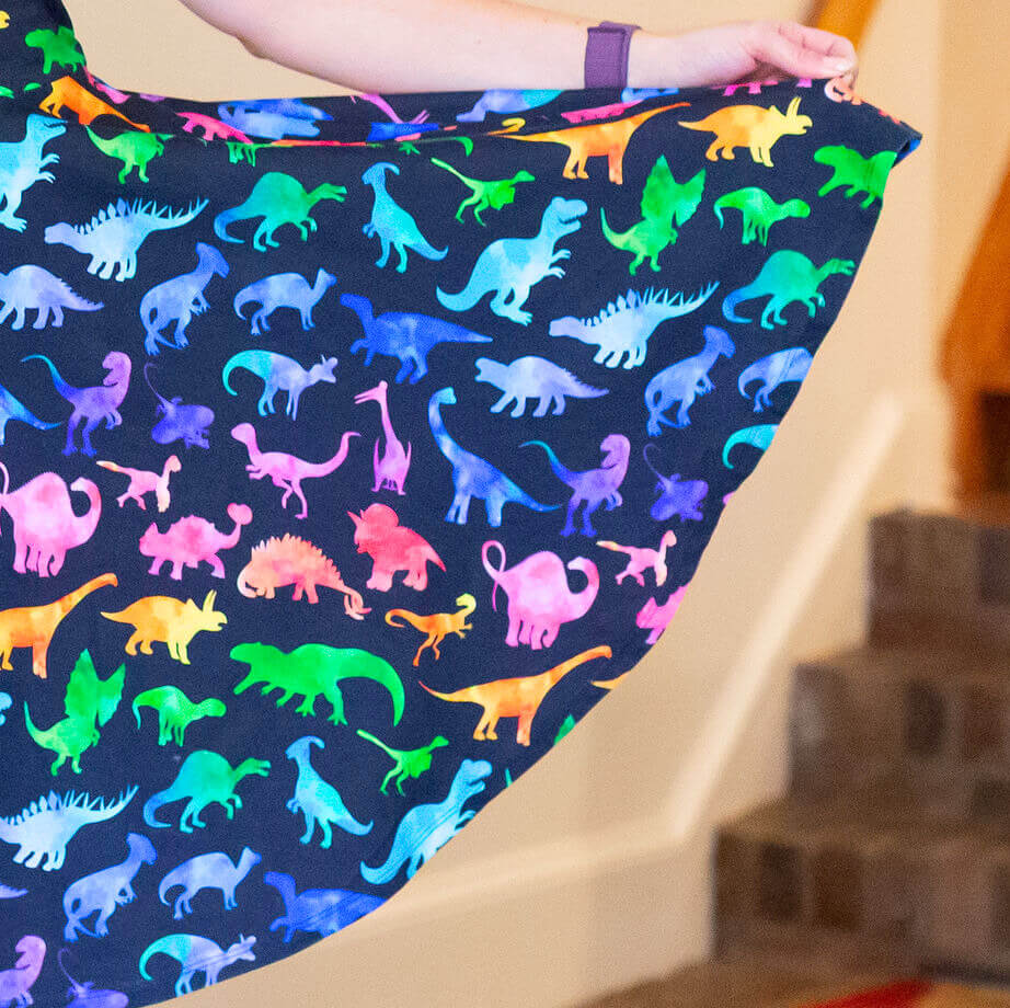 Adult "Prehistoric Parade" Rainbow of Dinosaurs Dress with Pockets