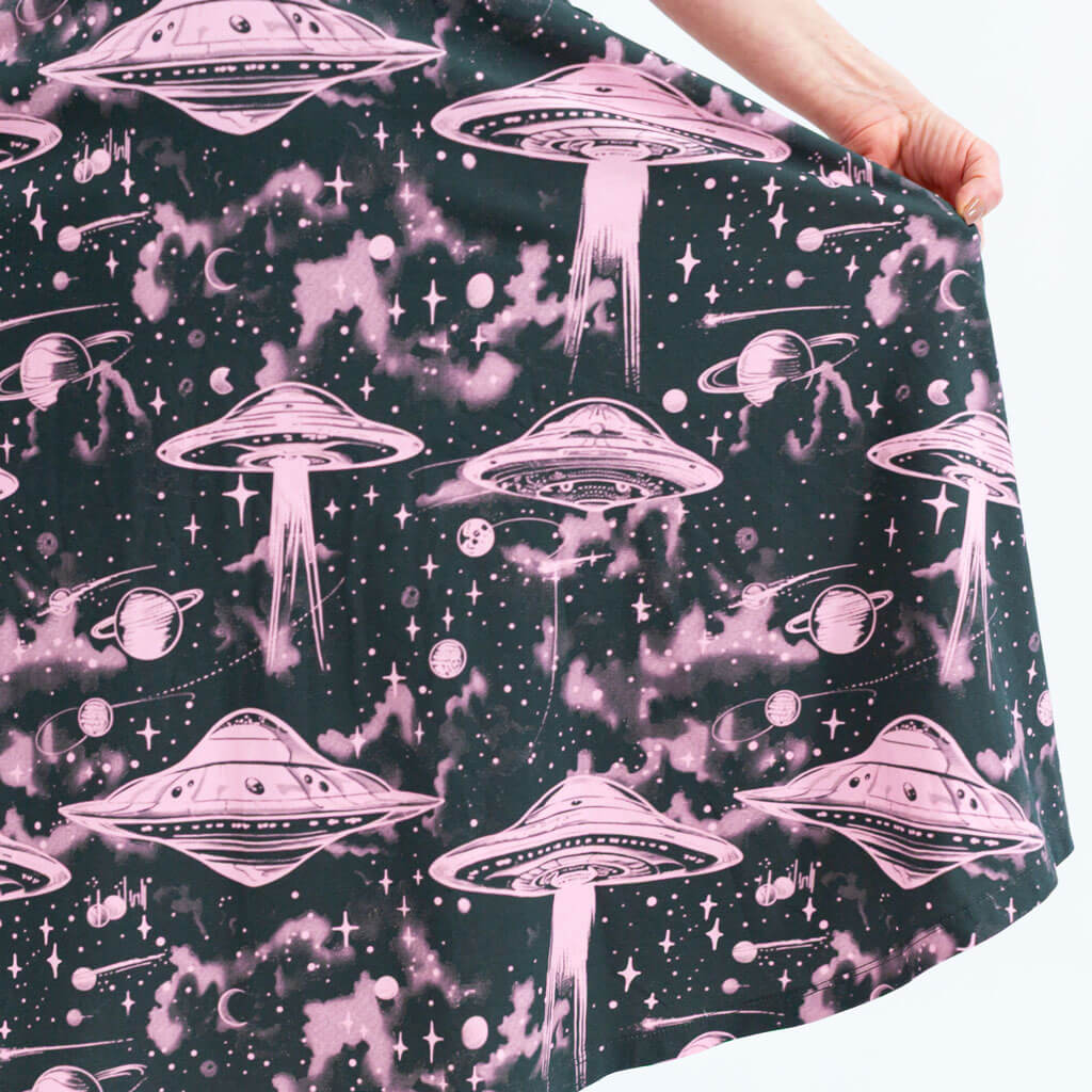 Adult "I Believe" Pink UFOs Skirt with Pockets