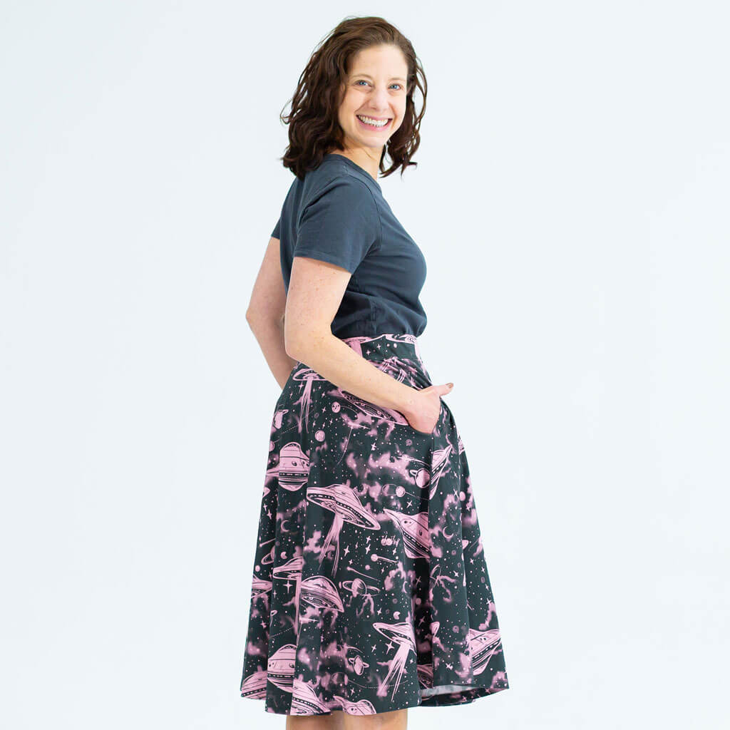 Adult "I Believe" Pink UFOs Skirt with Pockets