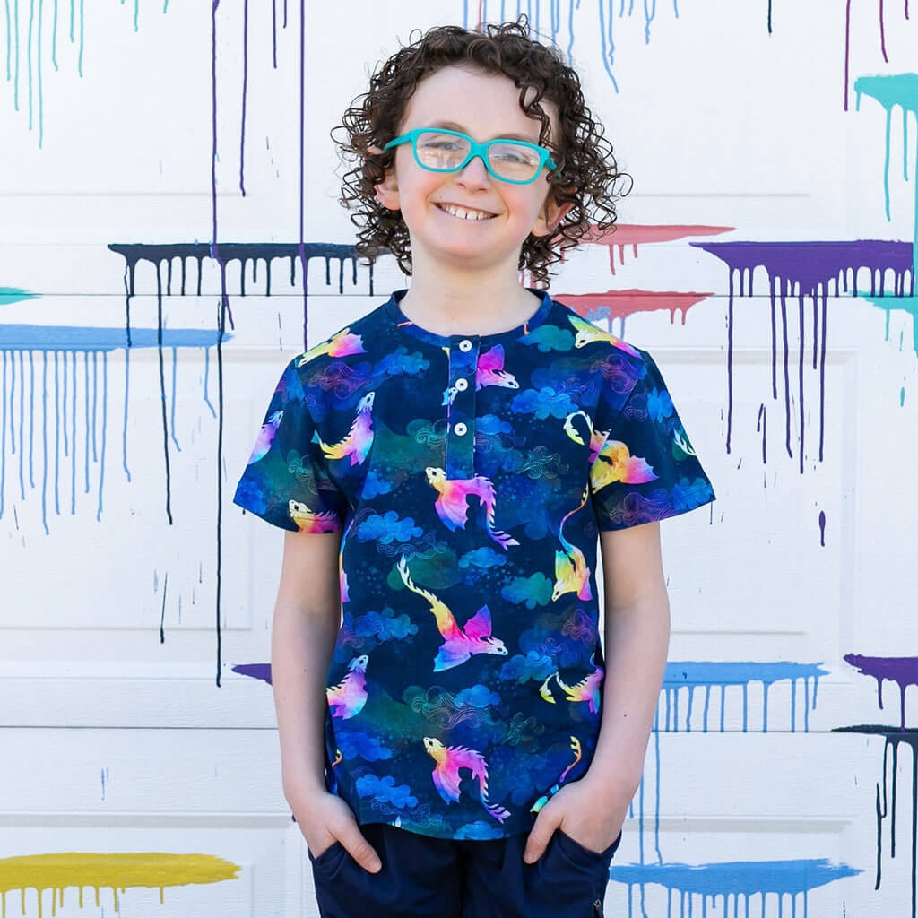 "Reign Clouds" Rainbow Amphiptere Dragons Henley Short Sleeve Tee