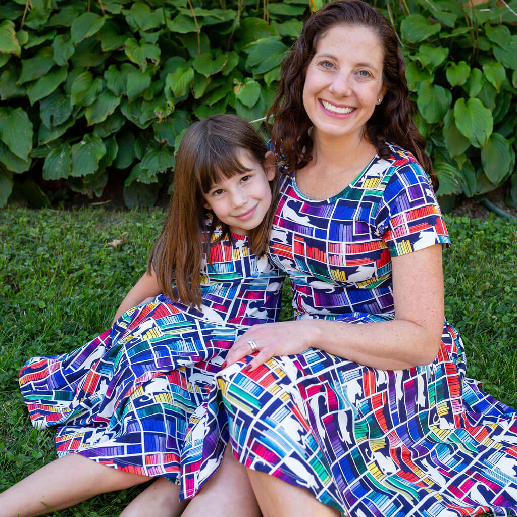 Adult "Check Meowt" Rainbow Books & Cats Super Twirler Dress with Pockets