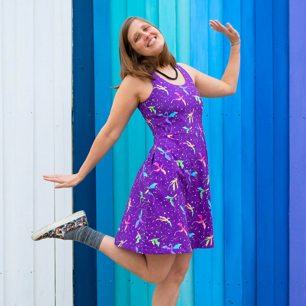 Adult "Star Fire" Stellar Dragons Sleeveless Dress with Pockets