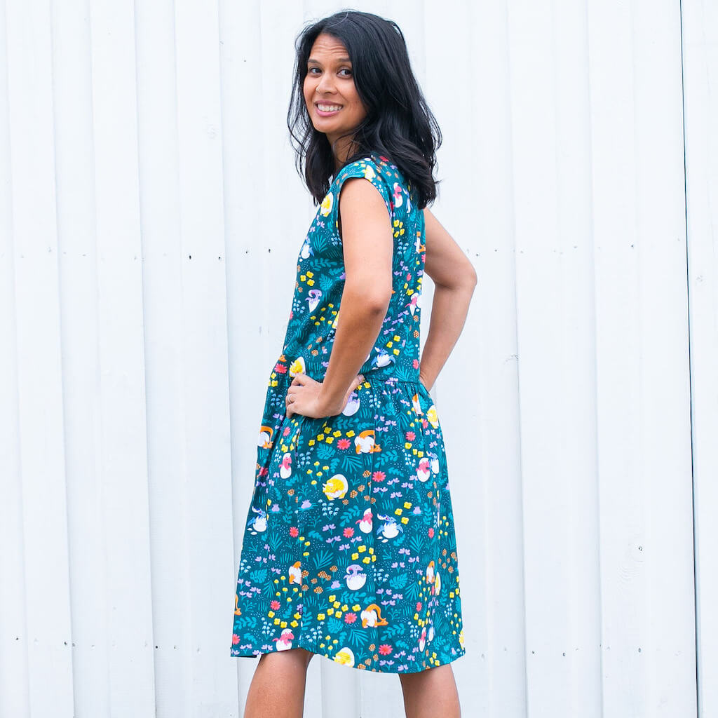 Adult "Jurassic Peep" Dinosaur Eggs Cap Sleeve Dress with Pockets