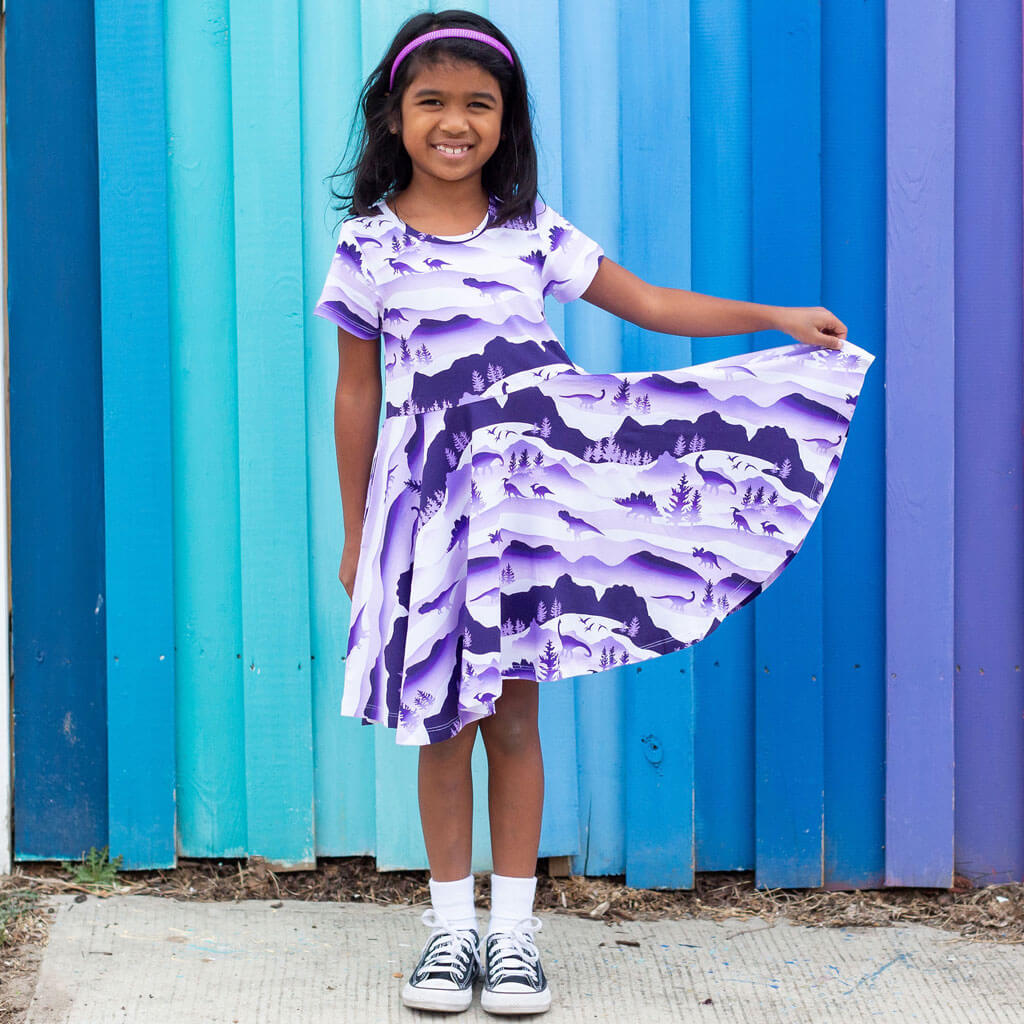 "Dinoscape" Dinosaur Wilderness Super Twirler Dress with Pockets