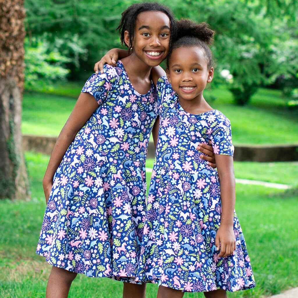 "Only In My Dreams" Dinosaurs & Unicorns Super Twirler Dress with Pockets