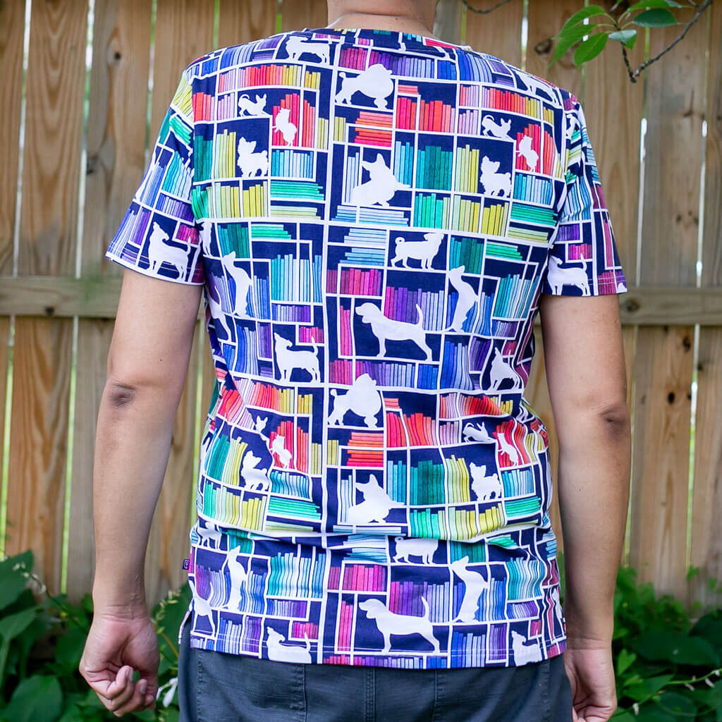 Adult "Dog Eared" Rainbow Books & Dogs Henley Short Sleeve Tee
