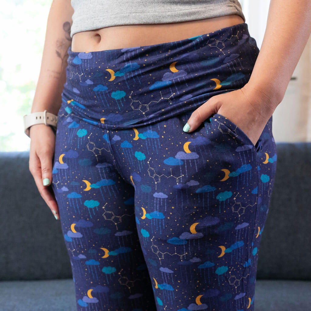Adult "Goodnight Molecule" Sleepy Melatonin Foldover Straight Leg Lounge Pants with Pockets