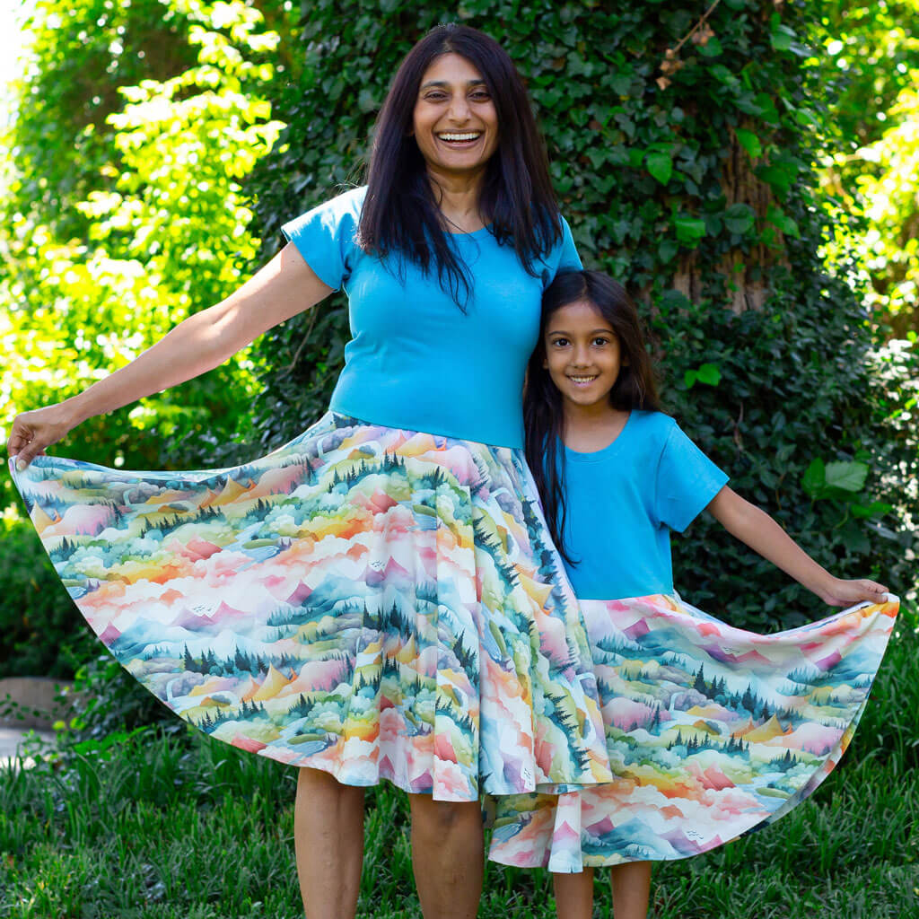 Adult "Alpenglow" Mountain Landscape Super Twirler Dress with Pockets