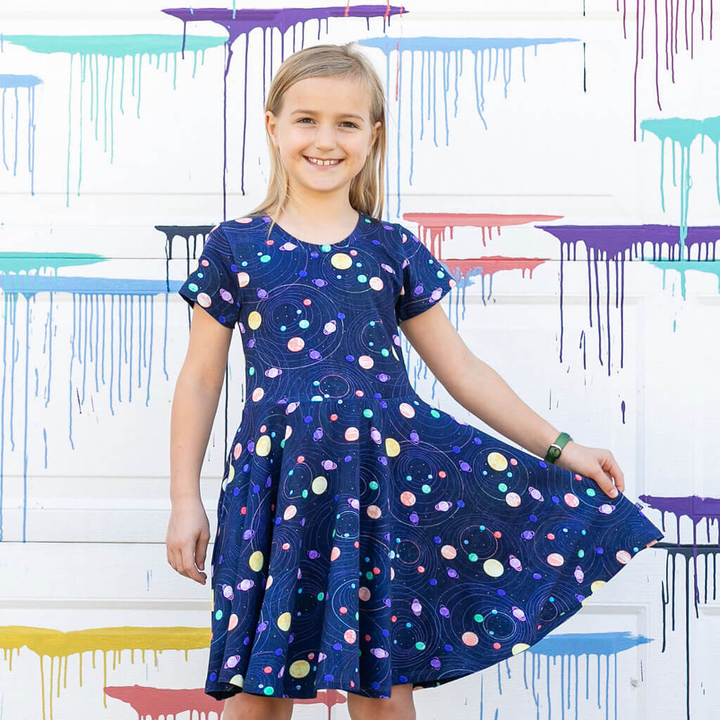 "Circling Back" Planets & Orbits Super Twirler Dress with Pockets