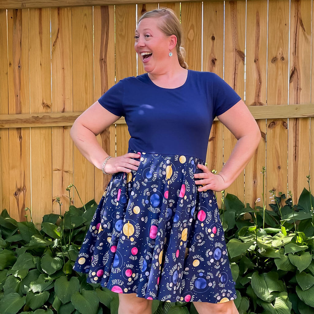 Adult "Night Lights" Planets and Moons Super Twirler Dress with Pockets