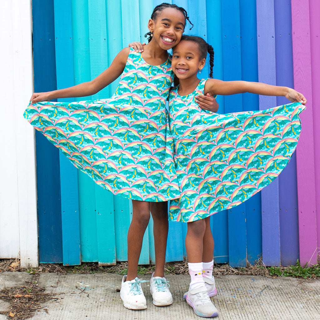 "Some Lair Over the Rainbow" Dragons Sleeveless Play Dress with Pockets