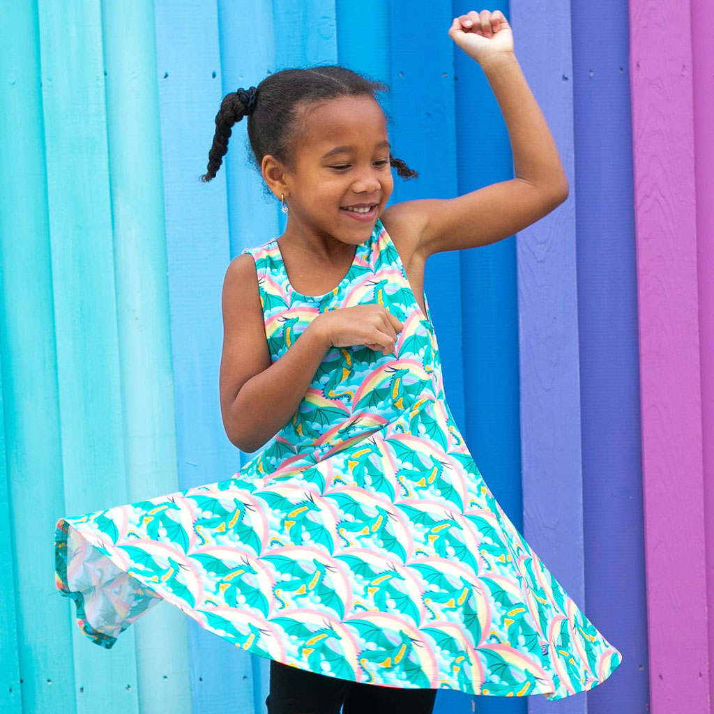 "Some Lair Over the Rainbow" Dragons Sleeveless Play Dress with Pockets