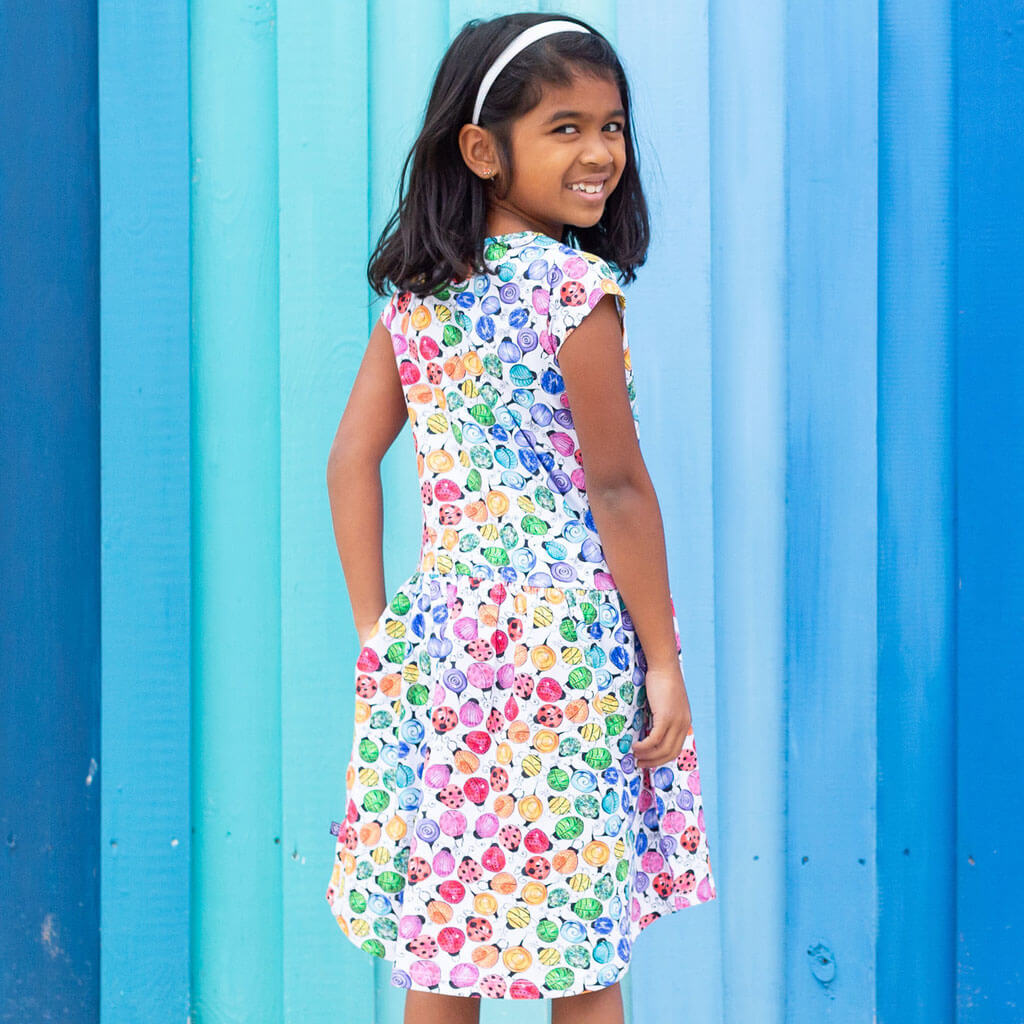 "Jewelbug" Rainbow of Bugs Cap Sleeve Dress with Pockets