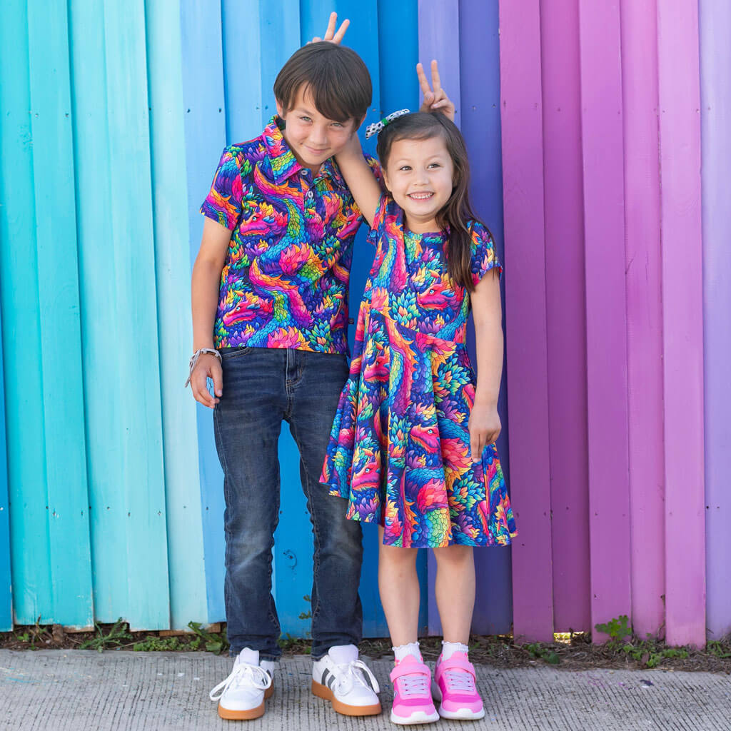 Rainbow Scales Dragons Super Twirler Dress with Pockets