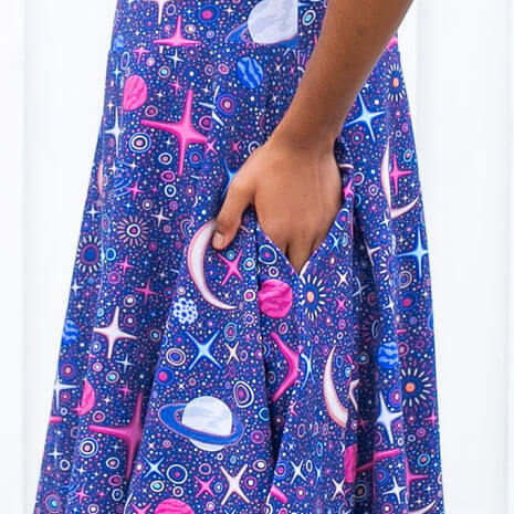 "Stardust" Sparkling Space Sleeveless Play Dress with Pockets