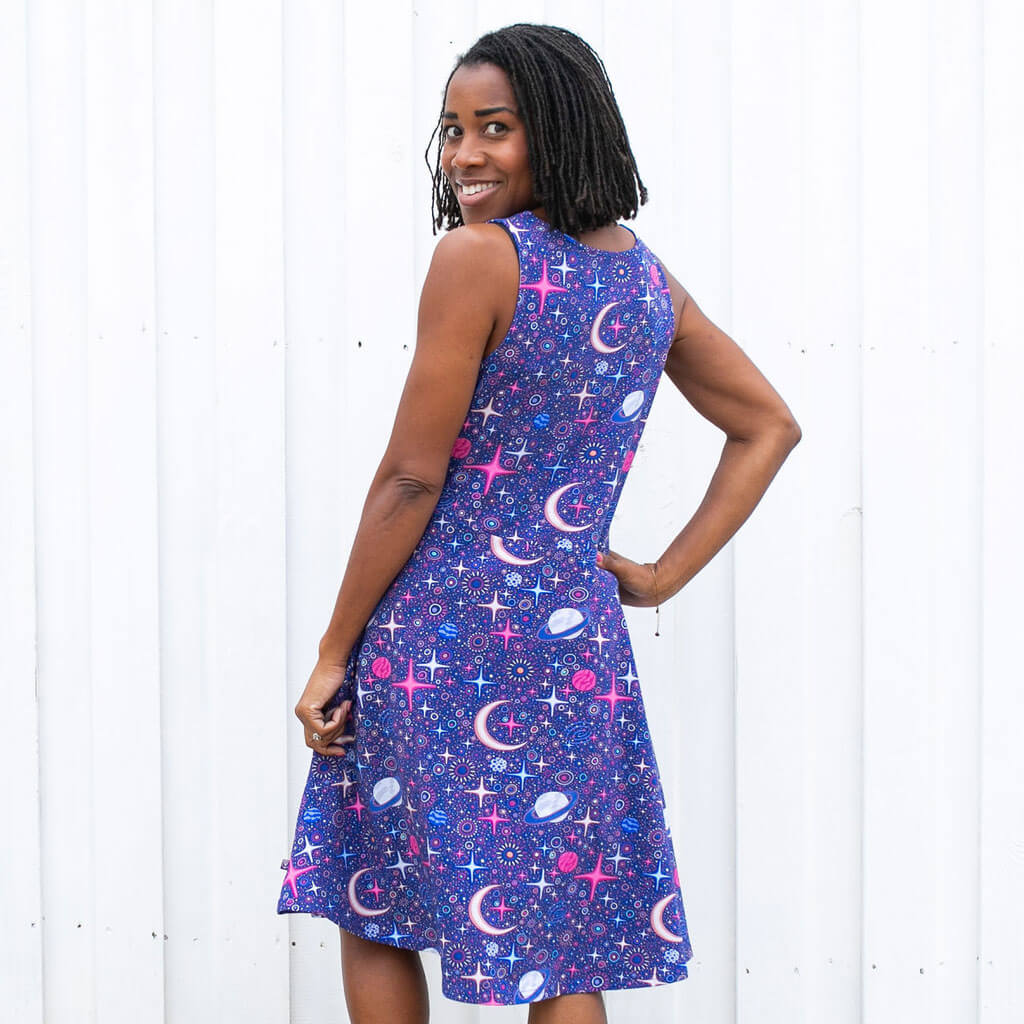 Adult "Stardust" Sparkling Space Sleeveless Dress with Pockets