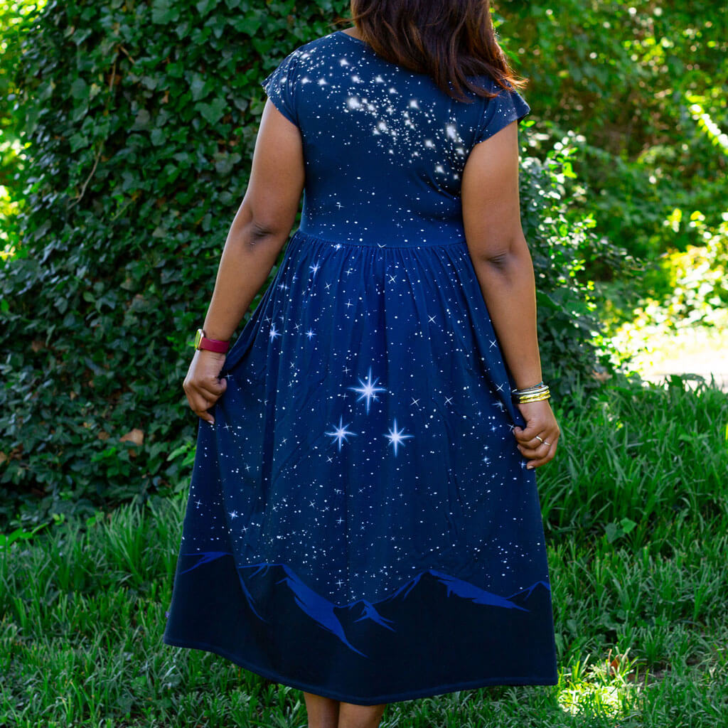 Adult "Beyond the Vale" Starry Mountains Cap Sleeve Maxi Dress With Pockets