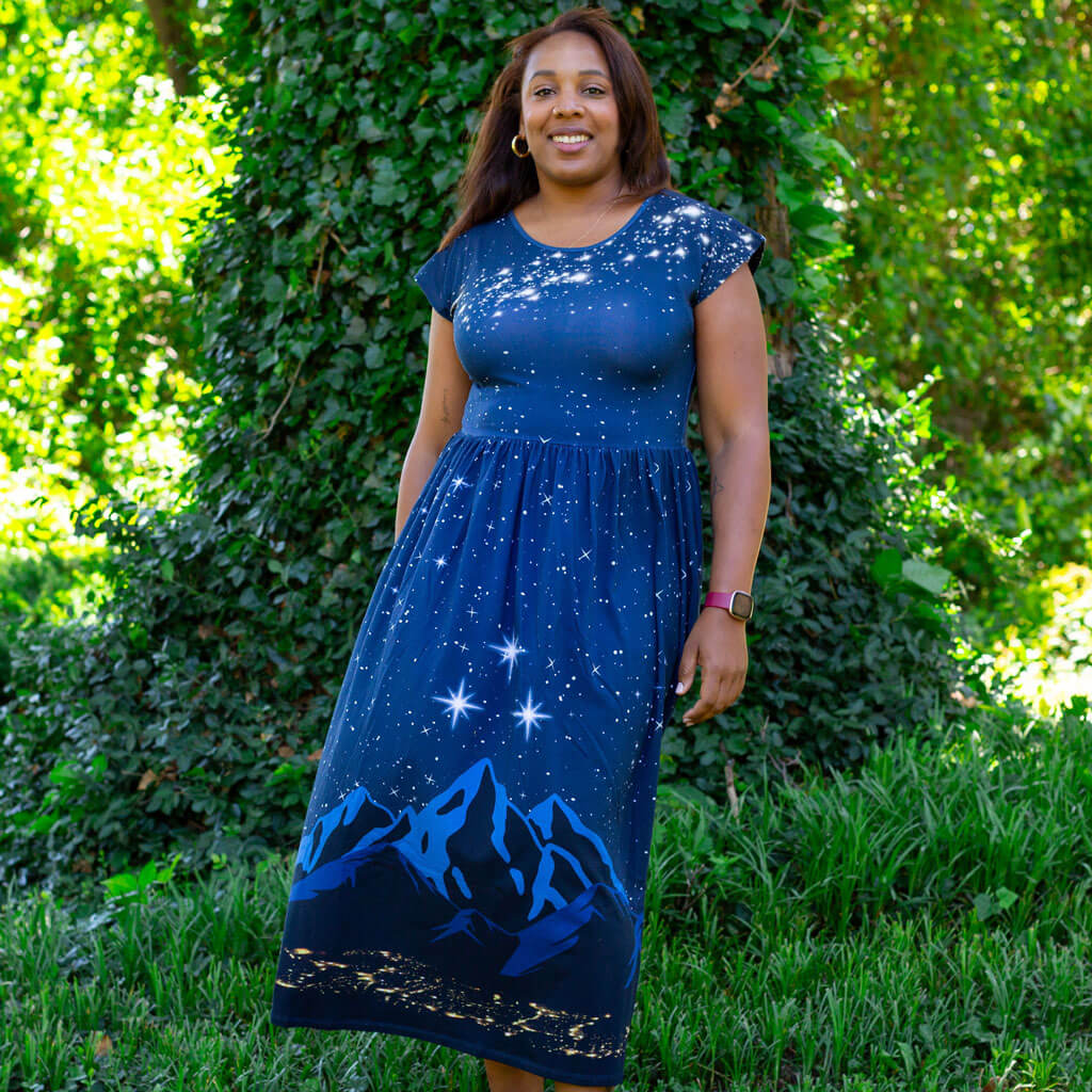Adult "Beyond the Vale" Starry Mountains Cap Sleeve Maxi Dress With Pockets