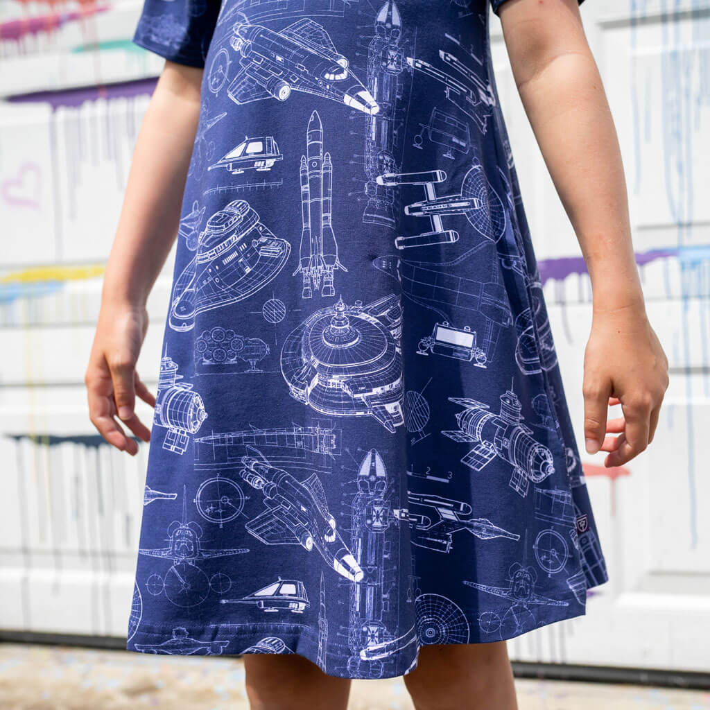Starship Blueprints T-Shirt Dress with Pockets