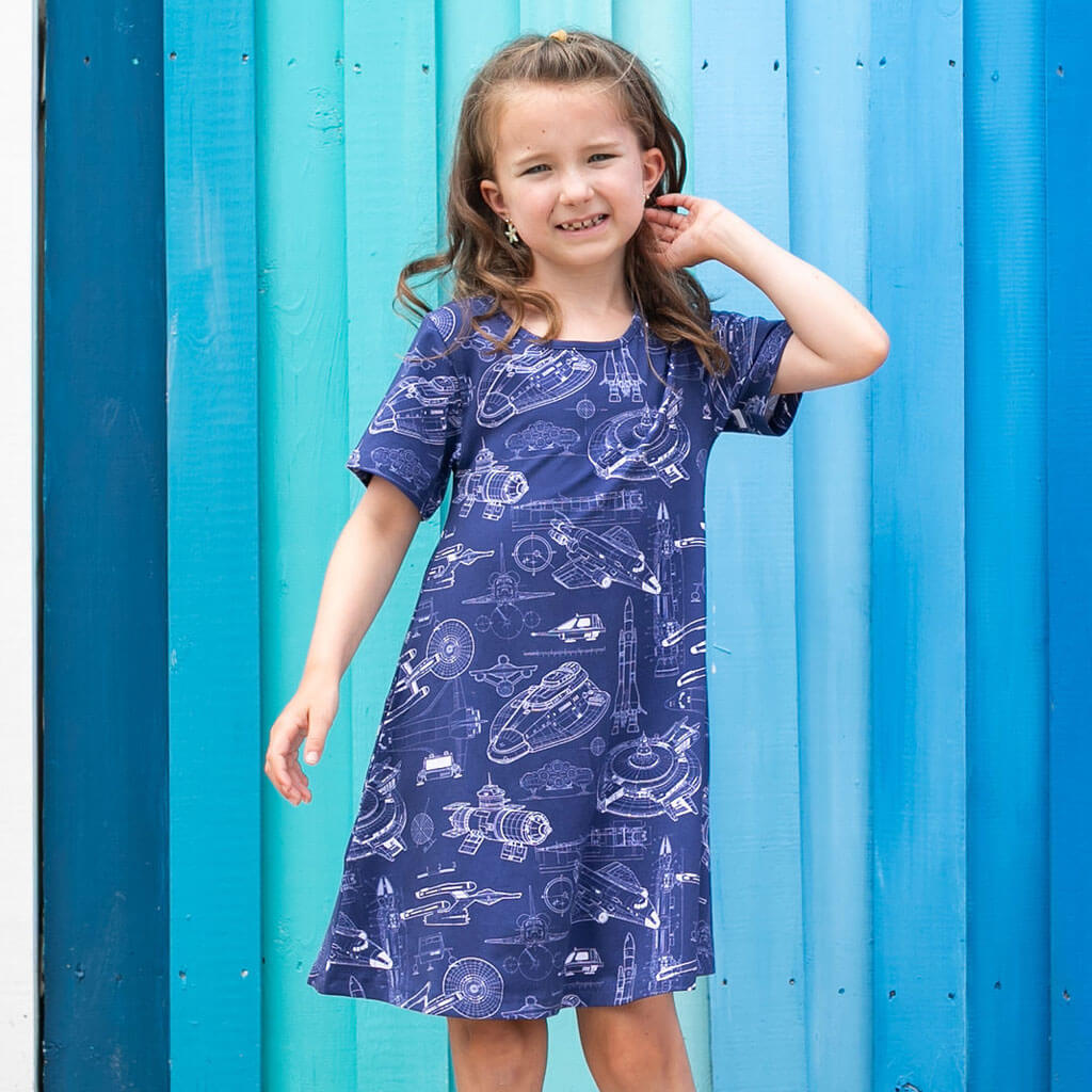 Starship Blueprints T-Shirt Dress with Pockets
