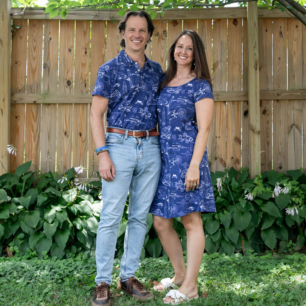 Adult Starship Blueprints T-Shirt Dress with Pockets