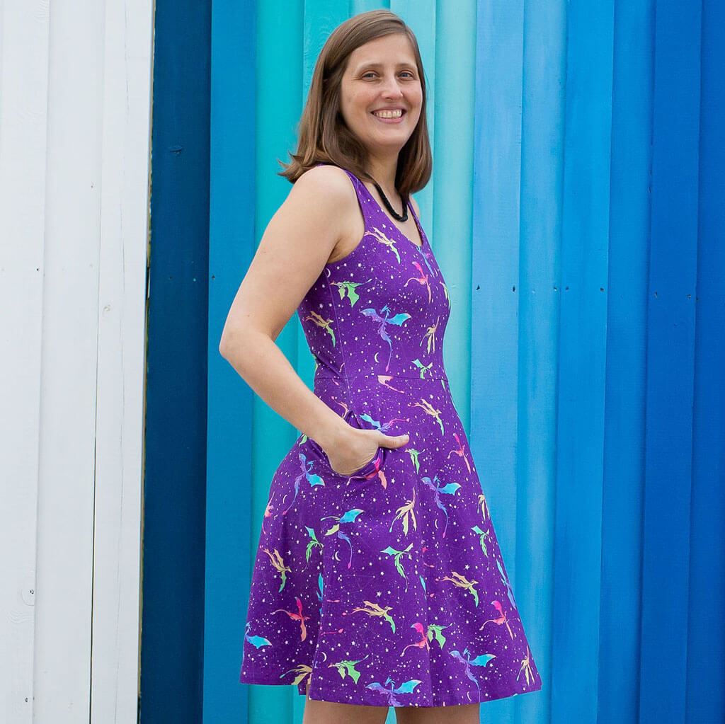 Adult "Star Fire" Stellar Dragons Sleeveless Dress with Pockets