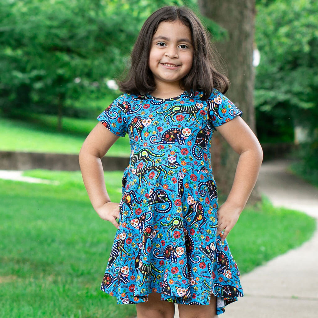 "Los Gatos Fantasmas" Calavera Cats Super Twirler Dress with Pockets