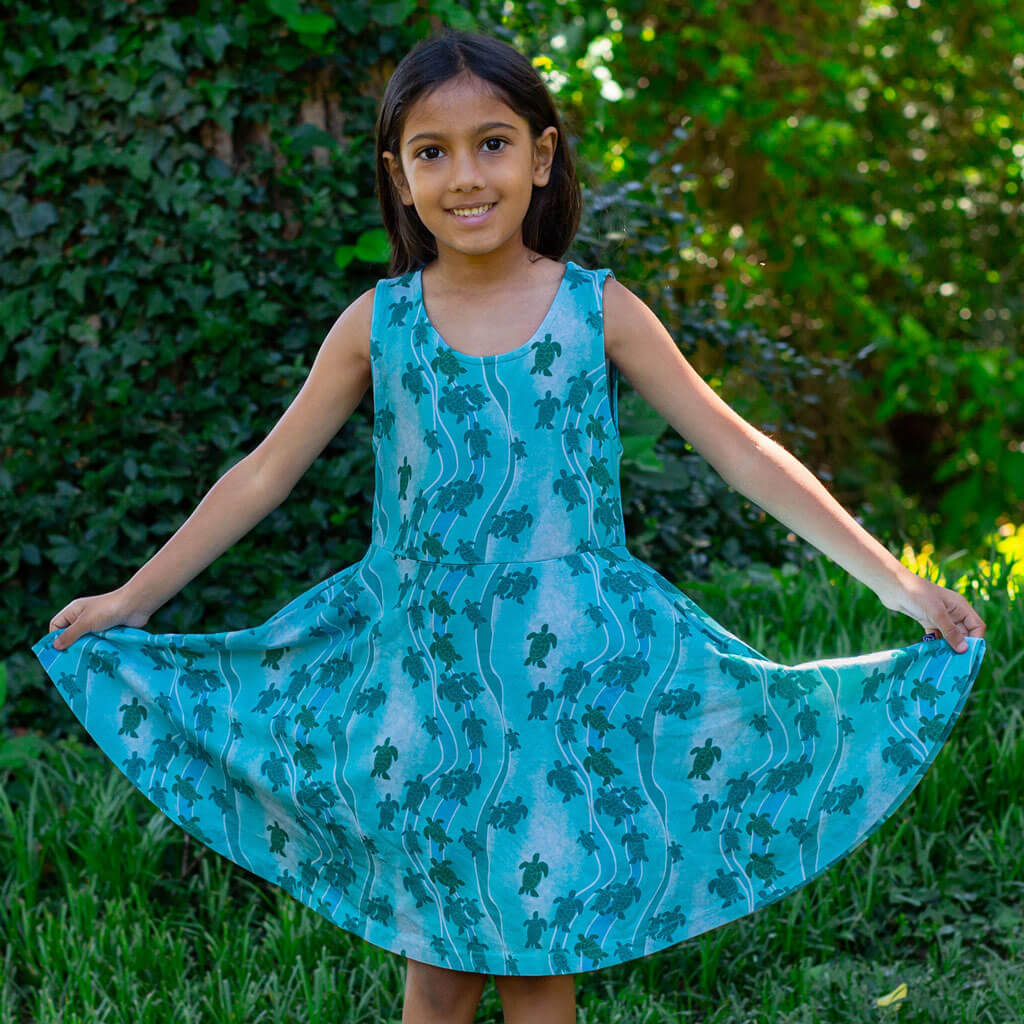 "Current Events" Sea Turtles Sleeveless Play Dress with Pockets