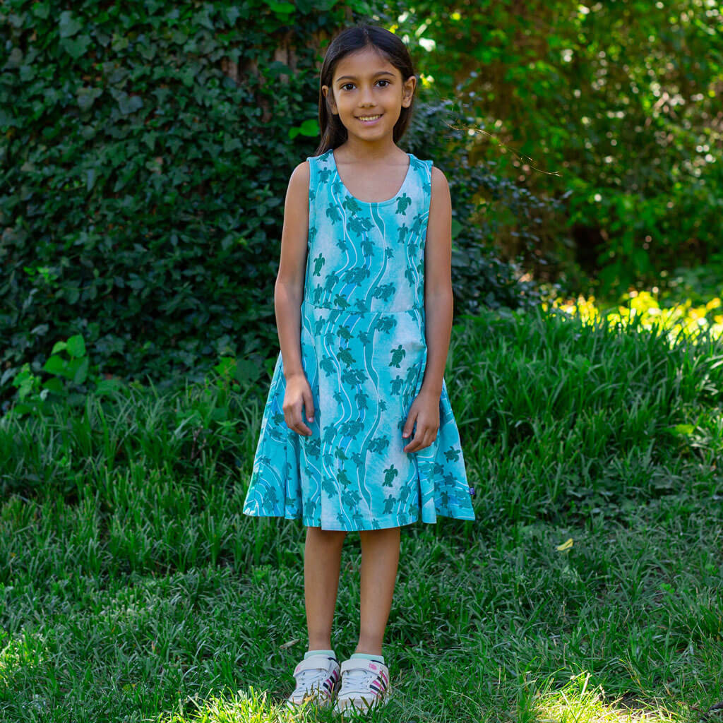 "Current Events" Sea Turtles Sleeveless Play Dress with Pockets