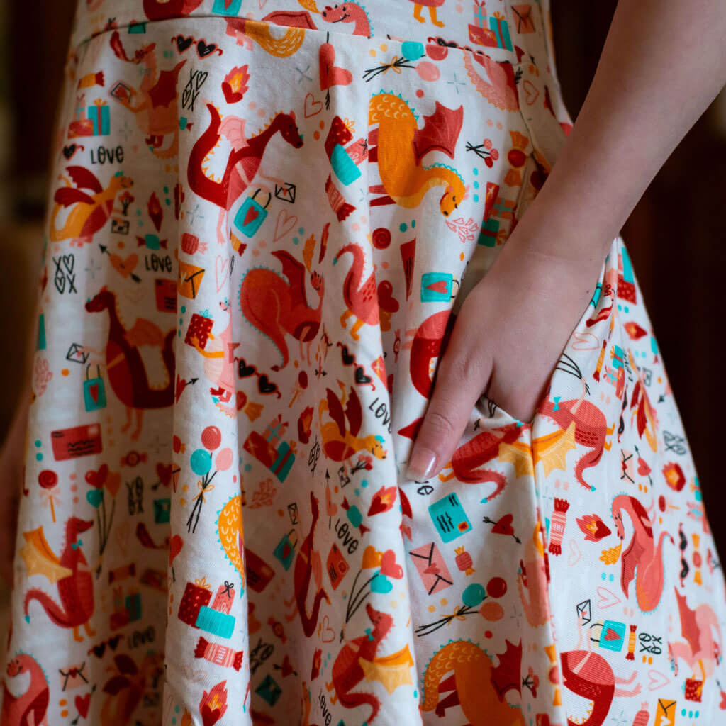 "Burning Love" Valentine Dragons Super Twirler Dress with Pockets