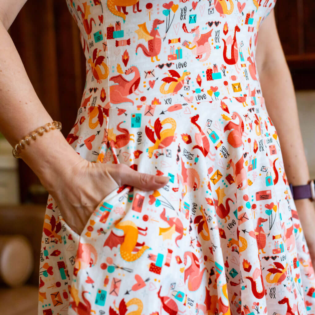 Adult "Burning Love" Valentine Dragons Super Twirler Dress with Pockets