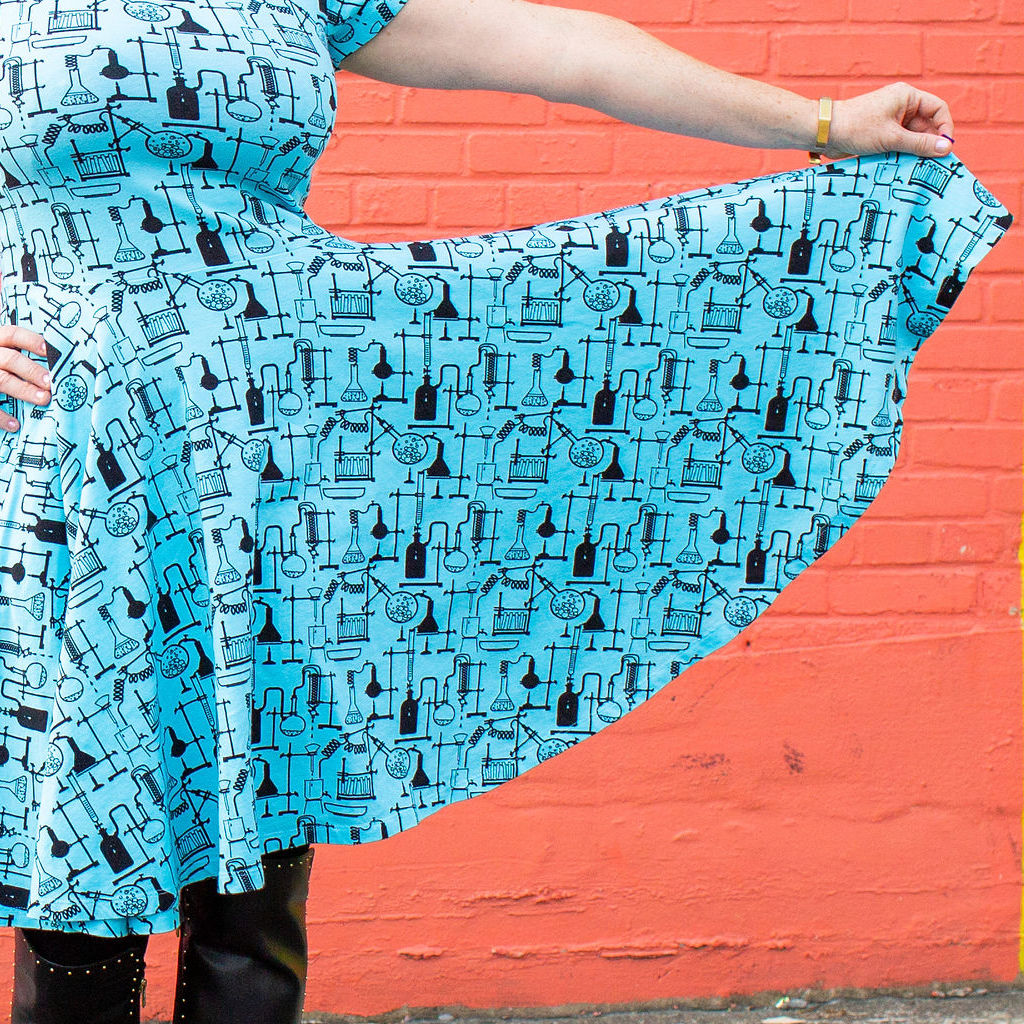 "Cause a Reaction" Chemistry Lab Short Sleeve Super Twirler Dress with Pockets - Adult