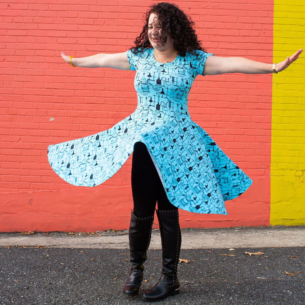 "Cause a Reaction" Chemistry Lab Short Sleeve Super Twirler Dress with Pockets - Adult