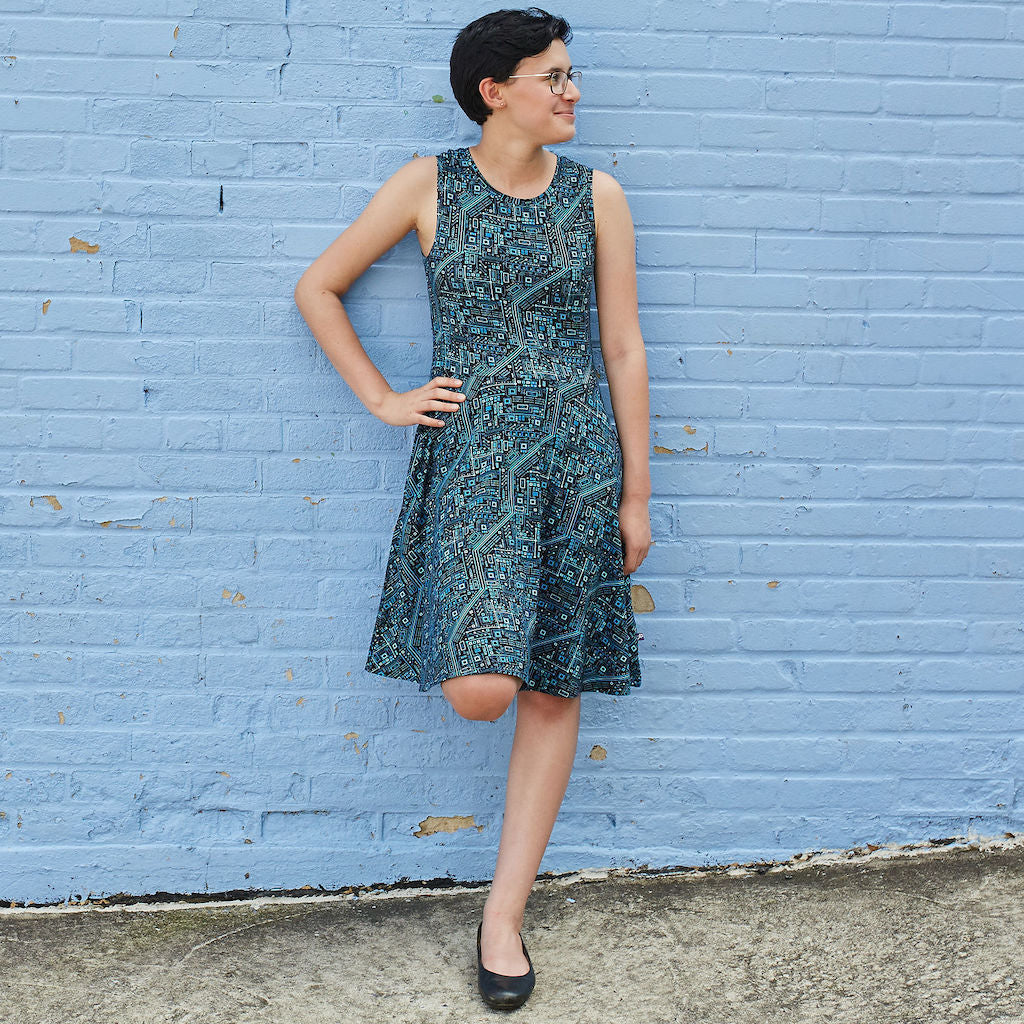“Up to Code” Circuits Knee-Length Stretchy Sleeveless Dress with Pockets - Adult