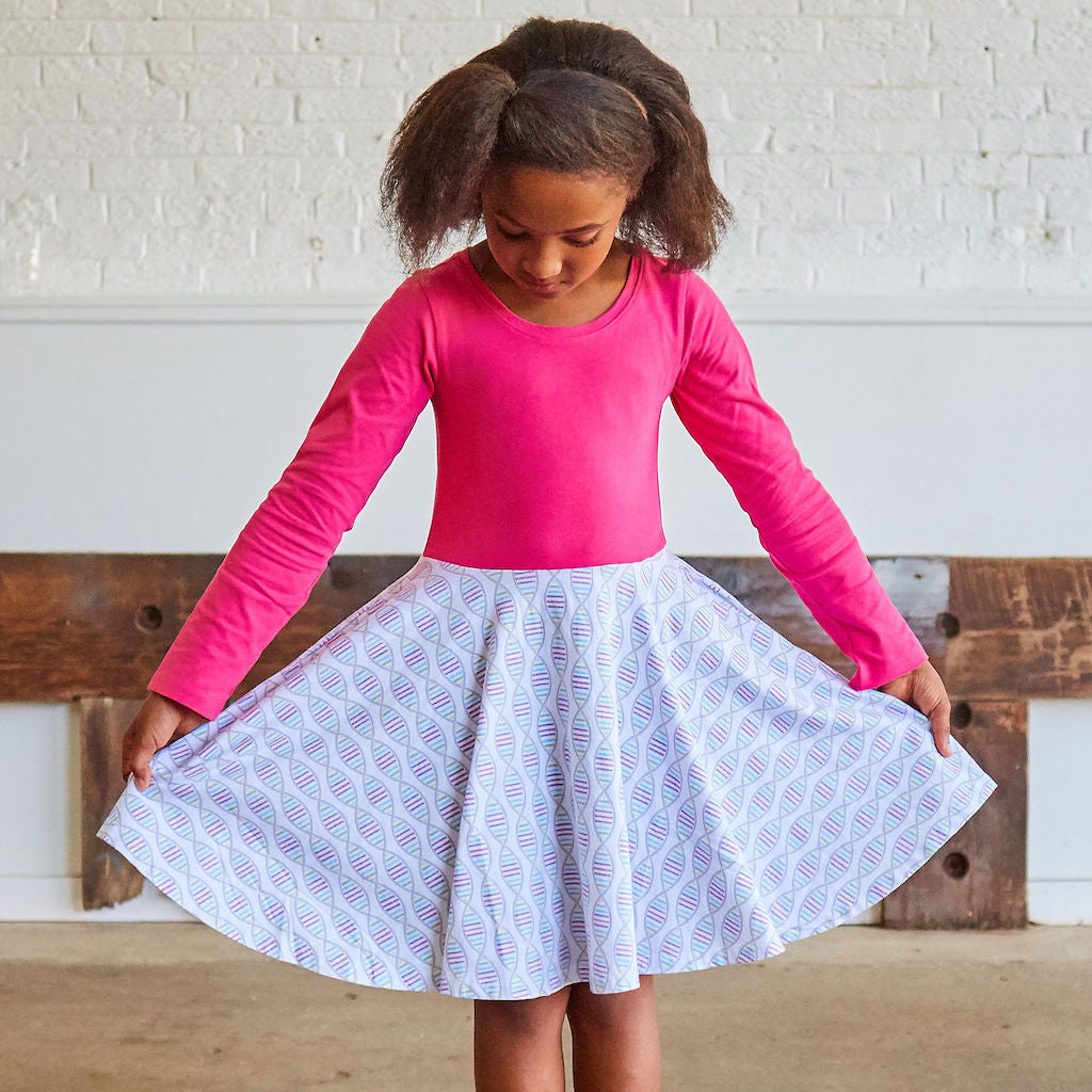"Base Pair Beauty" DNA Long Sleeve Twirly Play Dress with Pockets