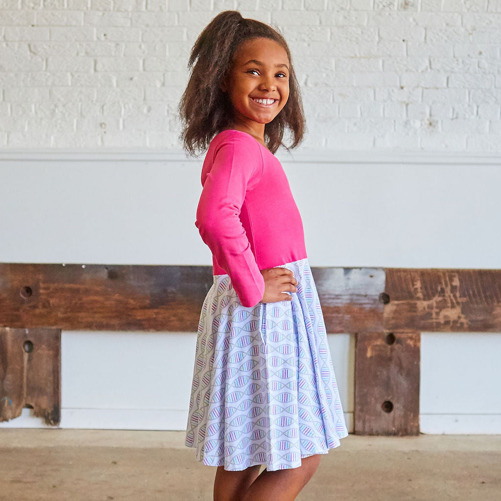 "Base Pair Beauty" DNA Long Sleeve Twirly Play Dress with Pockets