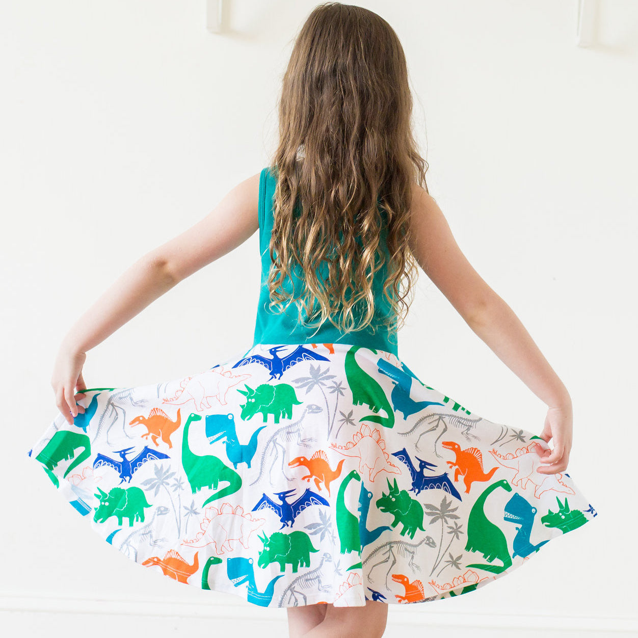"Mesozoic Mischief" Dinosaurs Twirly Play Dress with Pockets