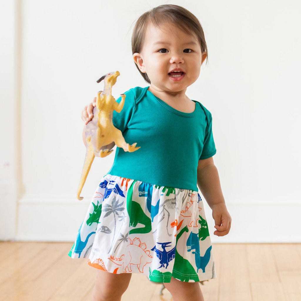 "Mesozoic Mischief" Dinosaurs Snapsuit Dress