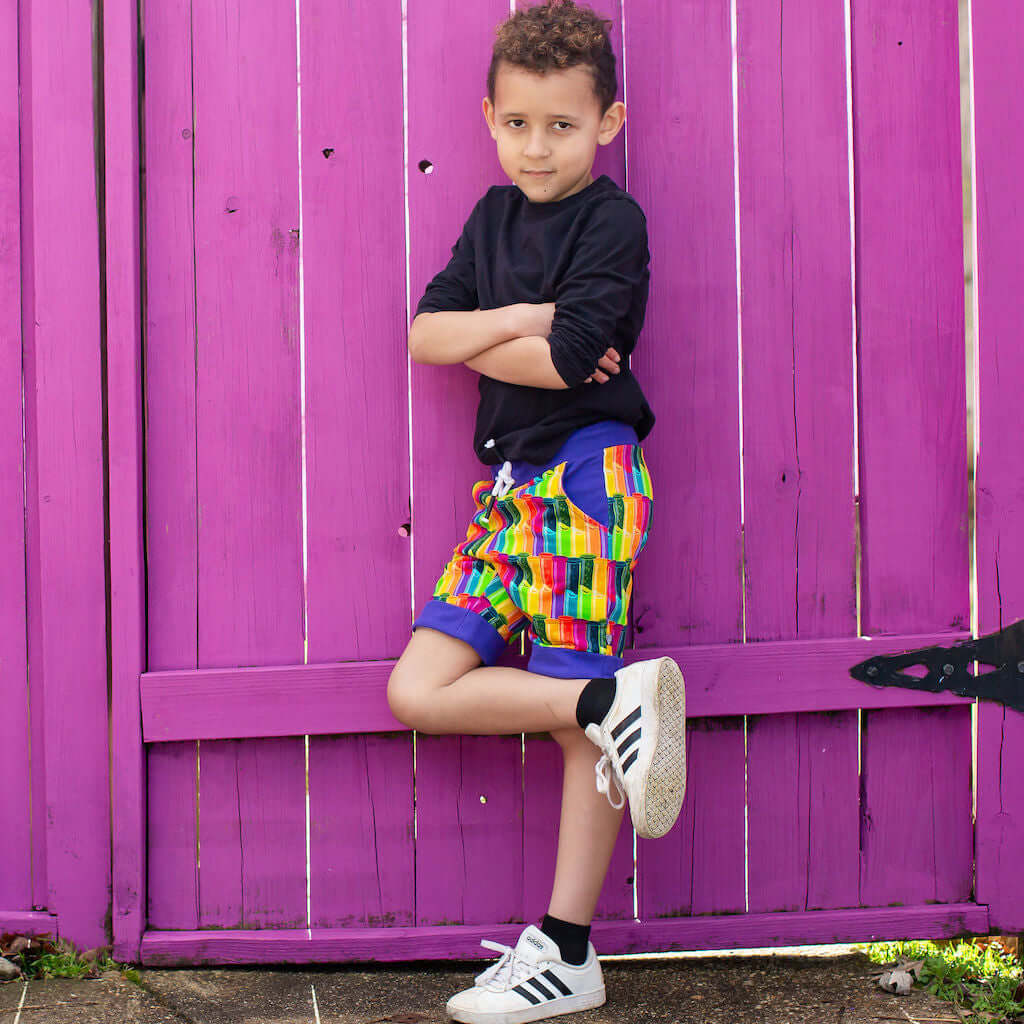 "Test the Rainbow" Test Tubes Drawstring Cuffed Shorts with Pockets