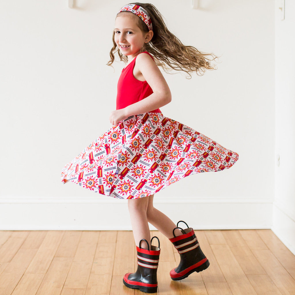 "Rescue Ready" Fire Engine Twirly Play Dress with Pockets