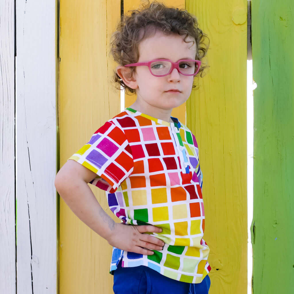 Rainbow Blocks Henley Short Sleeve Tee Shirt