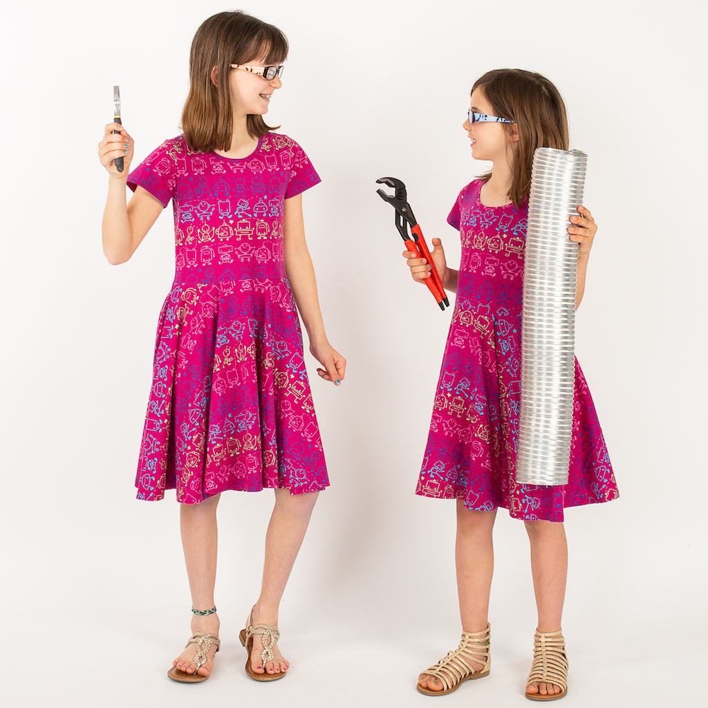 "Boogie Bots" Robots Short Sleeve Super Twirler Dress