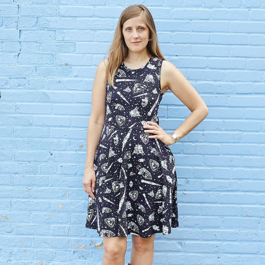 “One Giant Leap” Moon Landing Anniversary Knee-Length Stretchy Sleeveless Dress with Pockets - Adult