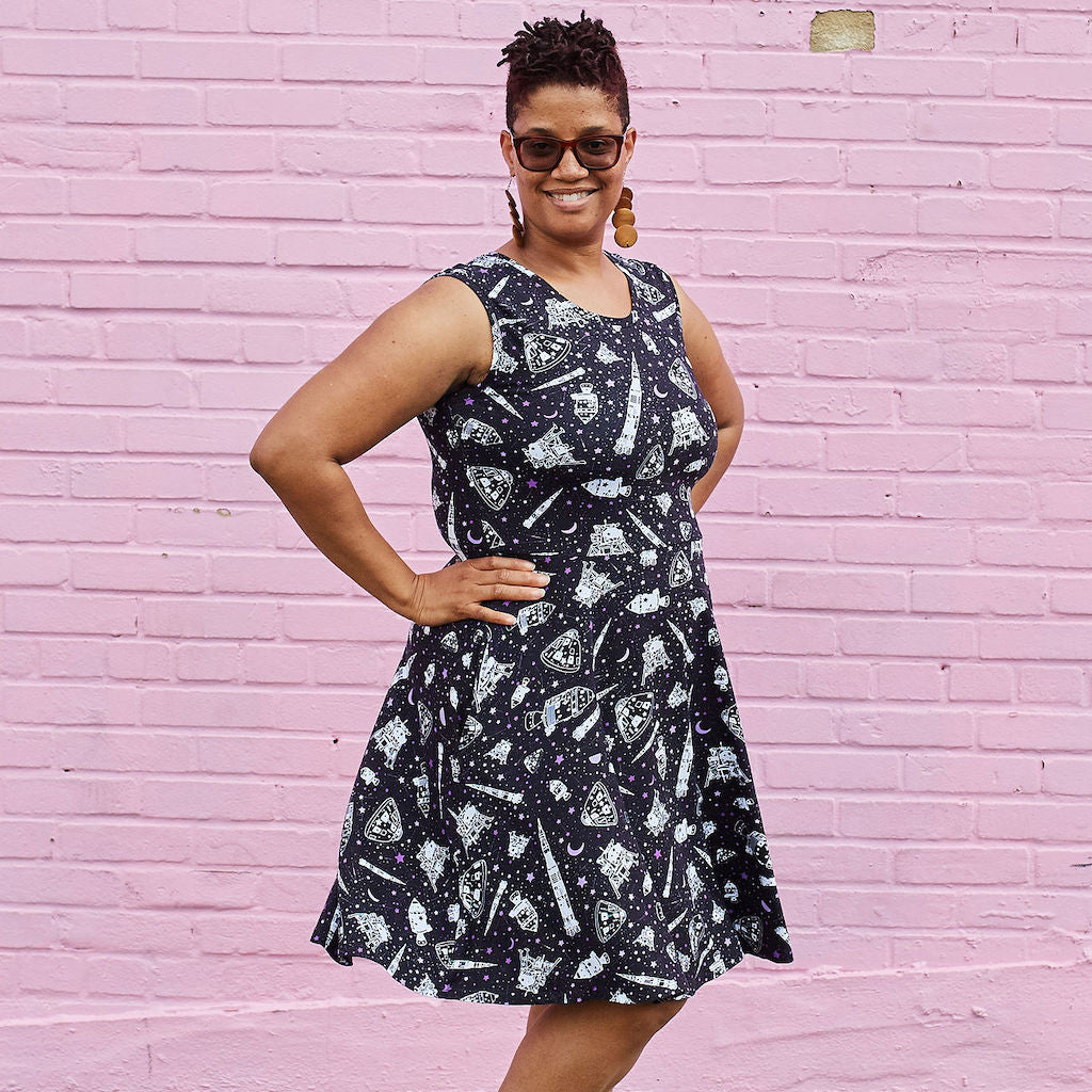 “One Giant Leap” Moon Landing Anniversary Knee-Length Stretchy Sleeveless Dress with Pockets - Adult