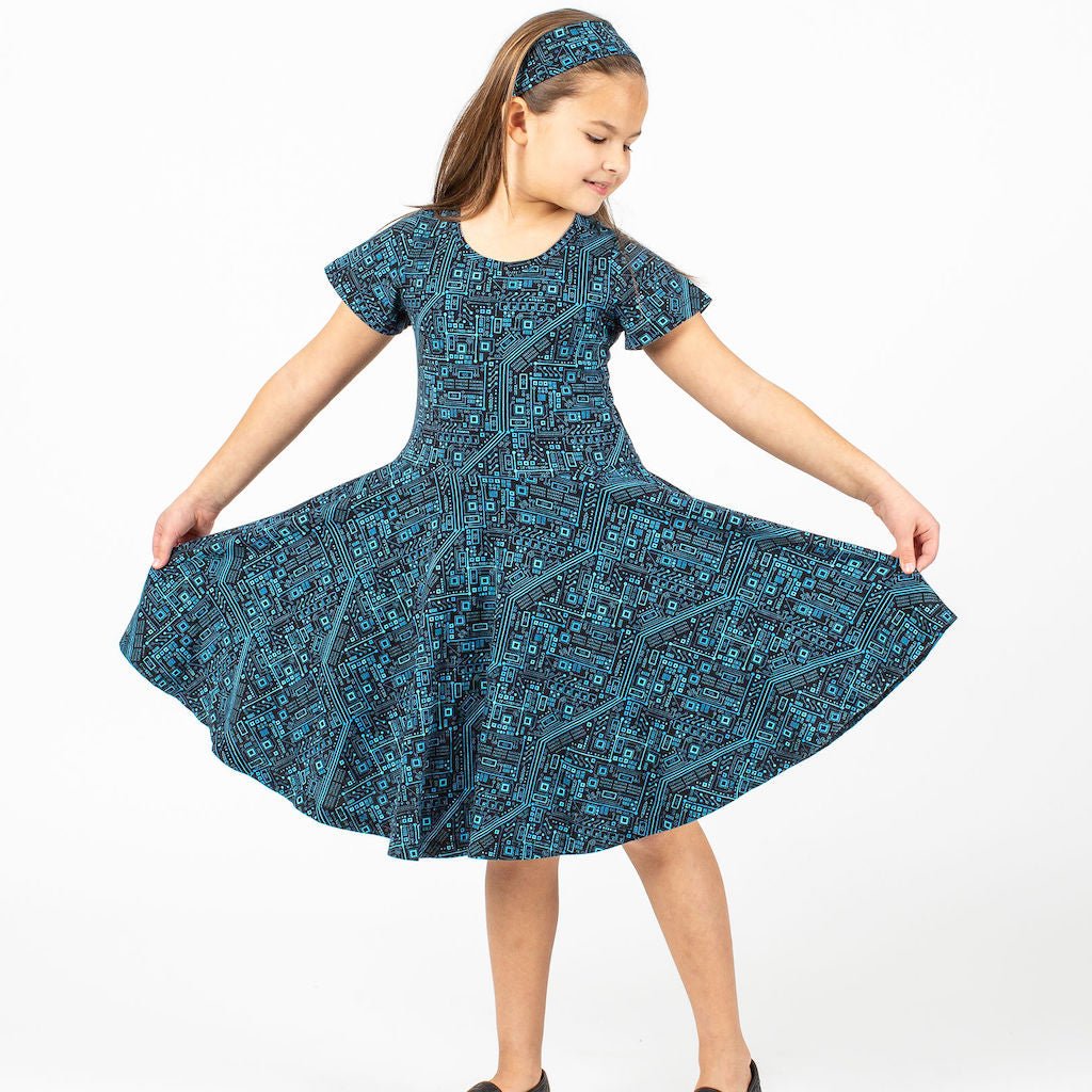 "Up to Code" Circuits Short Sleeve Super Twirler Dress