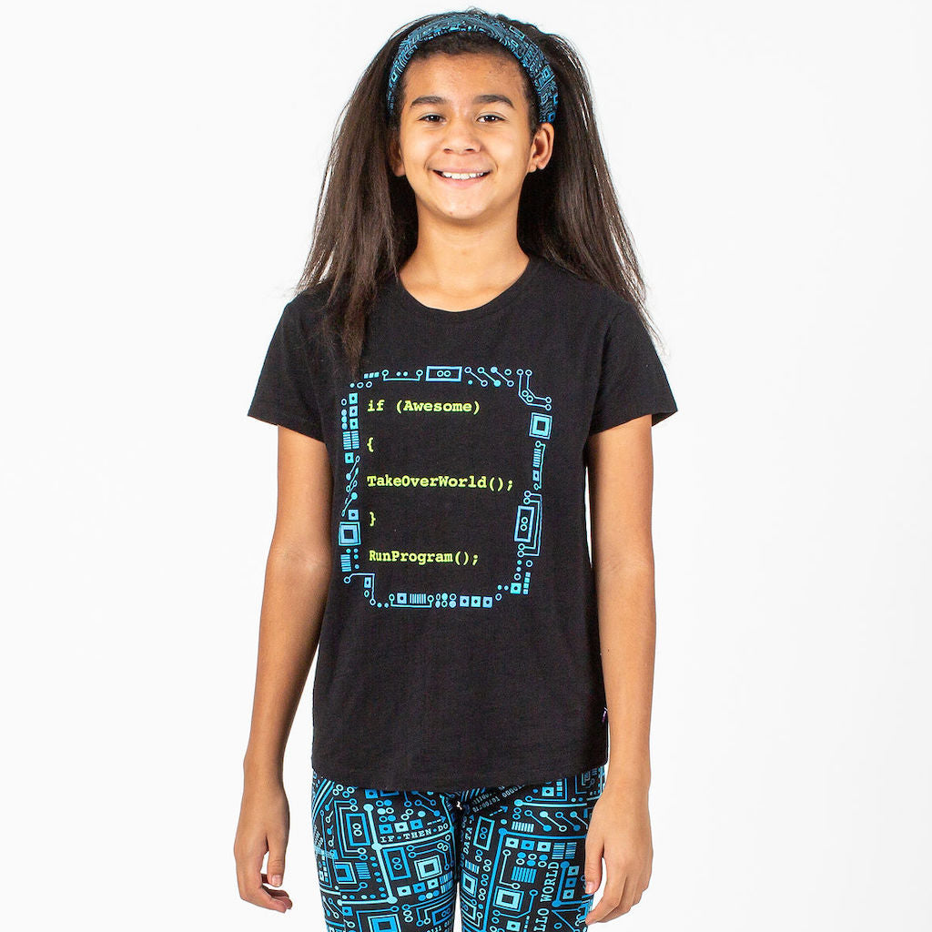 “If Awesome, Take Over World” Computer Programming Youth T-Shirt