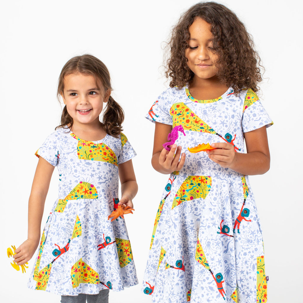 "Sea Her Shine" Ocean Explorer Short Sleeve Super Twirler Dress