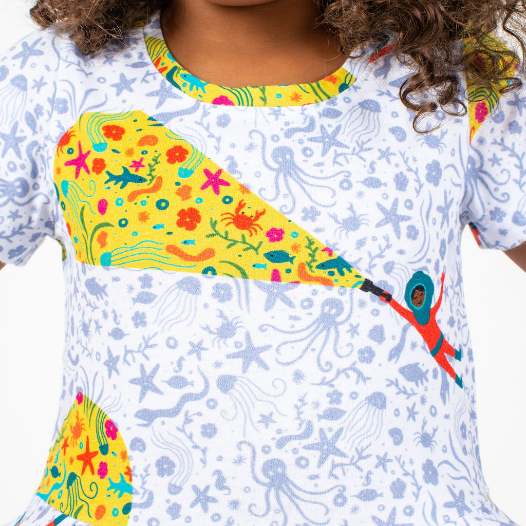 "Sea Her Shine" Ocean Explorer Short Sleeve Super Twirler Dress